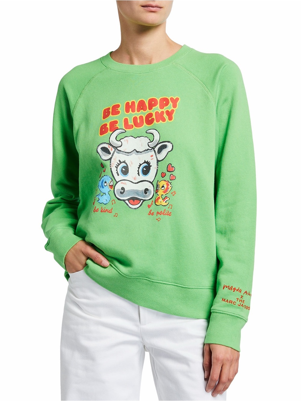 MARC JACOBS x Magda Archer Edition Green Be Happy Be Lucky Sweatshirt, Size XS